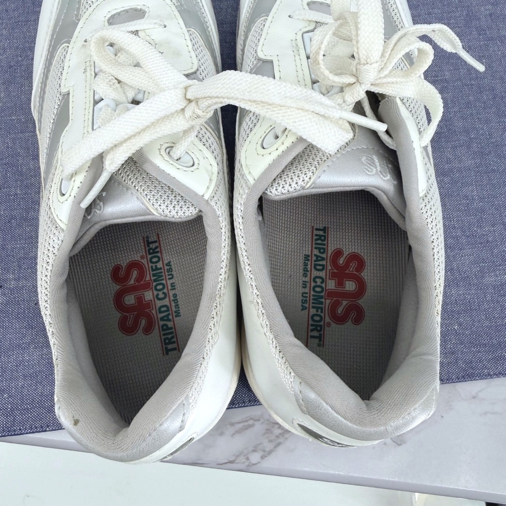 SAS Tour Mesh Women's 9.5M Walking Shoes White Silver Lace Up Comfort Leather - Picture 6 of 10